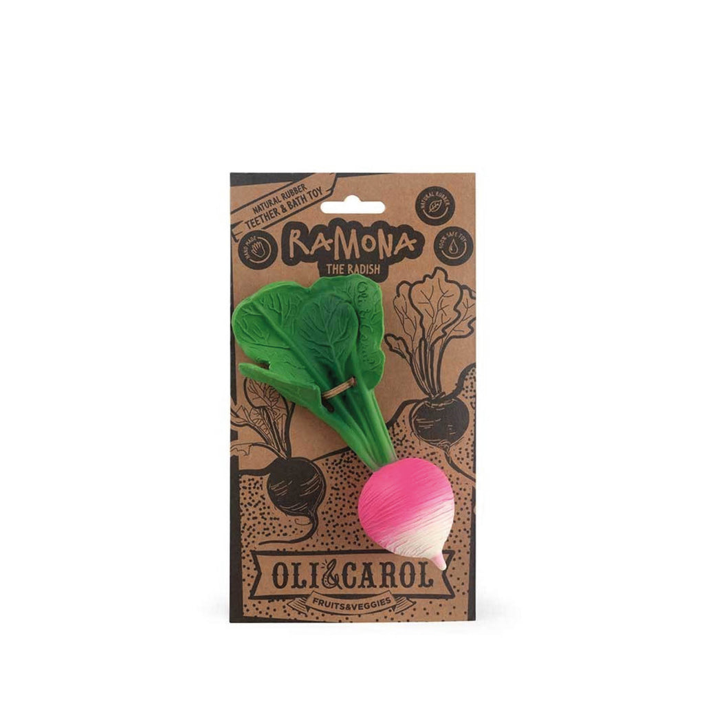 Baby Beißring Teether Oli & Carol Ramona das Radieschen aus Naturkautschuk und von Hand bemalt mit speiseechten Farben - 100% natürlich von Oli und Carol bei kinder und konsorten Düsseldorf