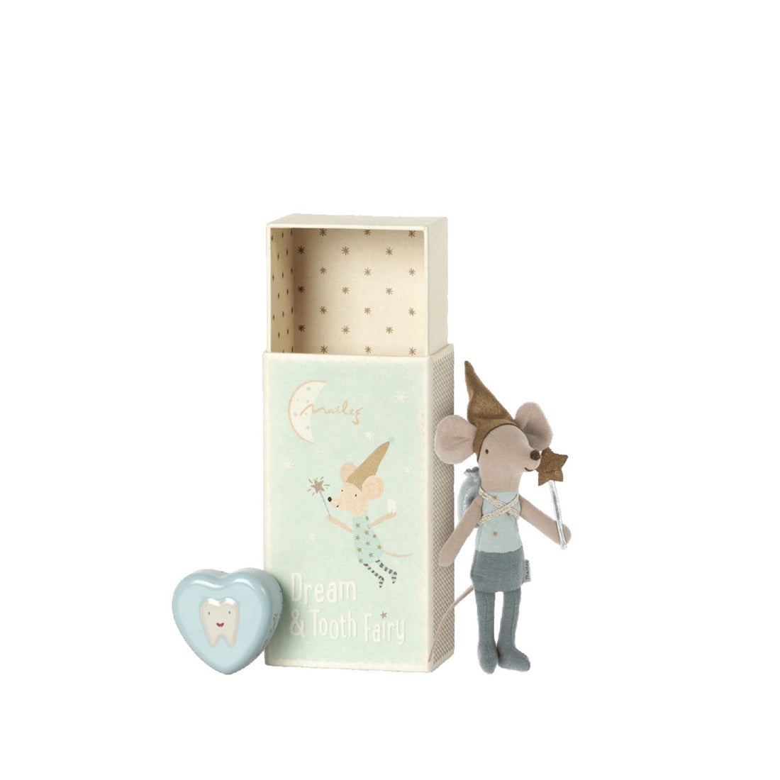 Blue Tooth Fairy Mouse in Matchbox with Tooth Box