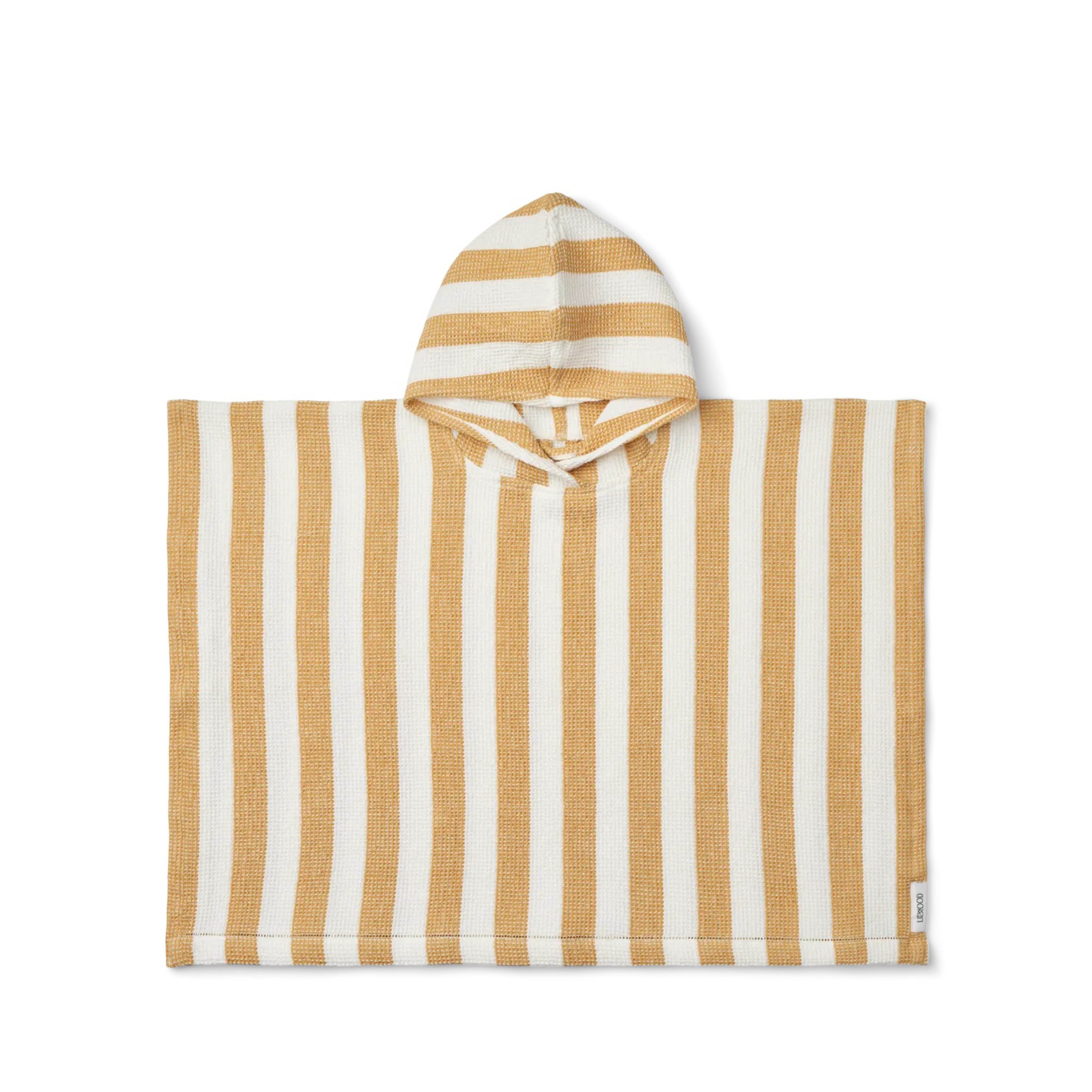 Paco hooded poncho in in white/yellow mellow striped