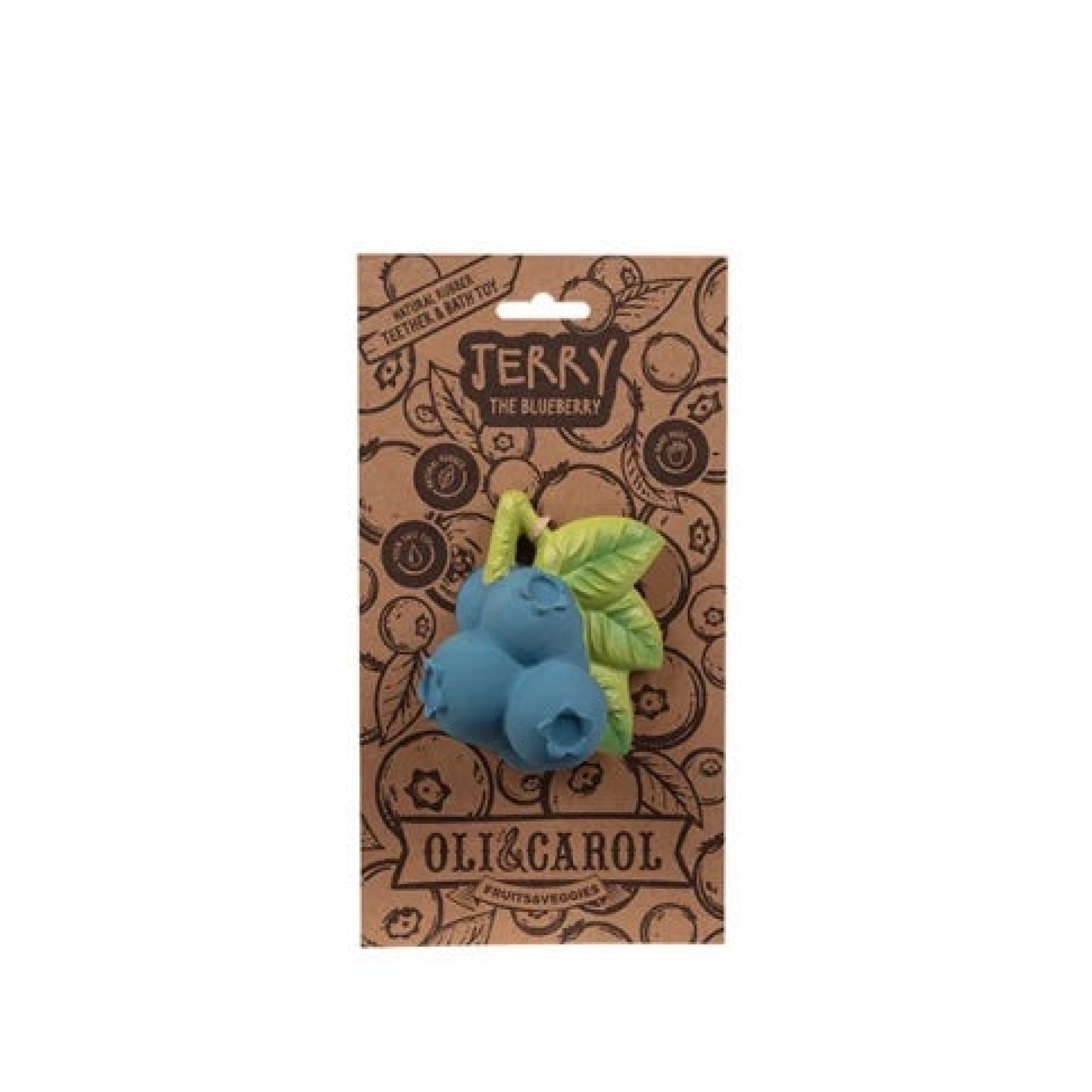 Baby Beißring Teether Jerry die Blaubeere - Obst aus Naturkautschuk und von Hand bemalt mit speiseechten Farben - 100% natürlich von Oli und Carol bei kinder und konsorten Düsseldorf