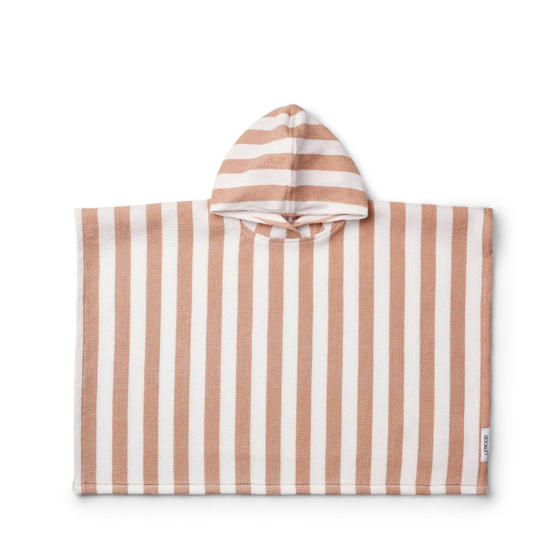 Paco hooded poncho in white/tuscany rose striped