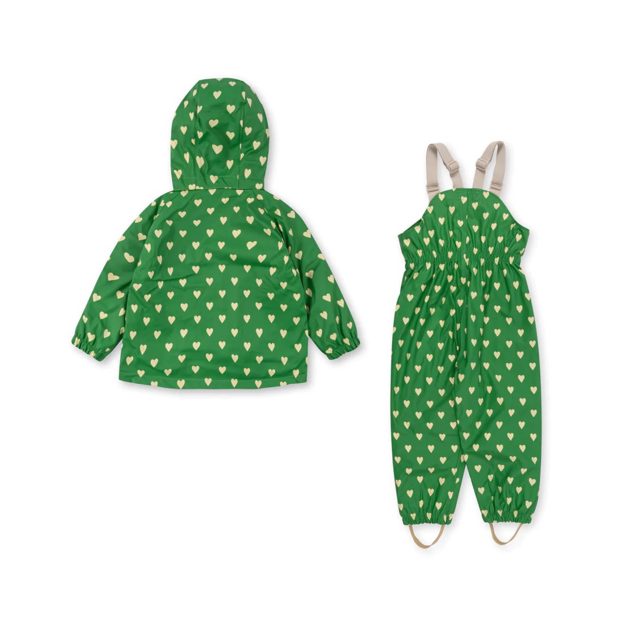 Set of 2, Lined Rain jacket and -trousers in aisuru green