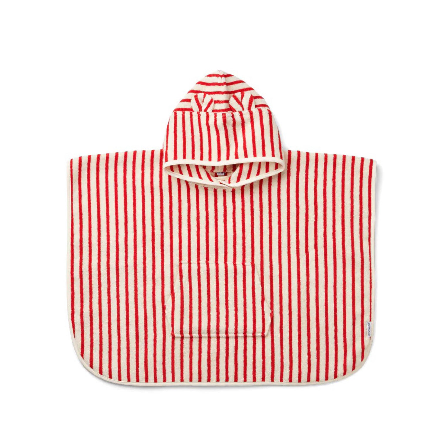 Izzy hooded poncho in stripe apple red/creme de la creme