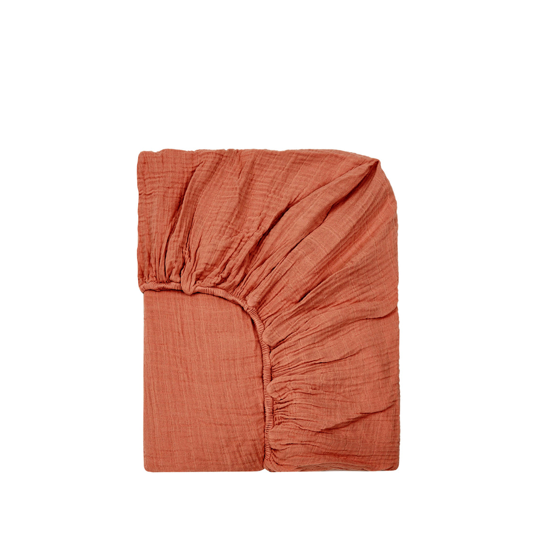 Fitted sheet made of organic cotton gauze in brick