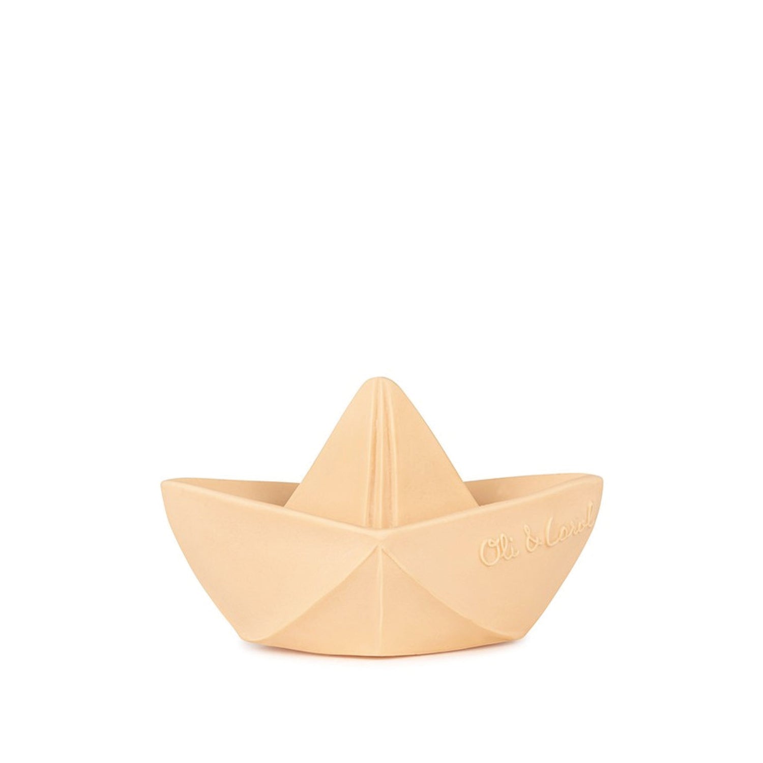 Baby Beißring Teether Oli &amp; Carol Origami Boot in nude aus Naturkautschuk und von Hand bemalt mit speiseechten Farben - 100% natürlich von Oli und Carol bei kinder und konsorten Düsseldorf