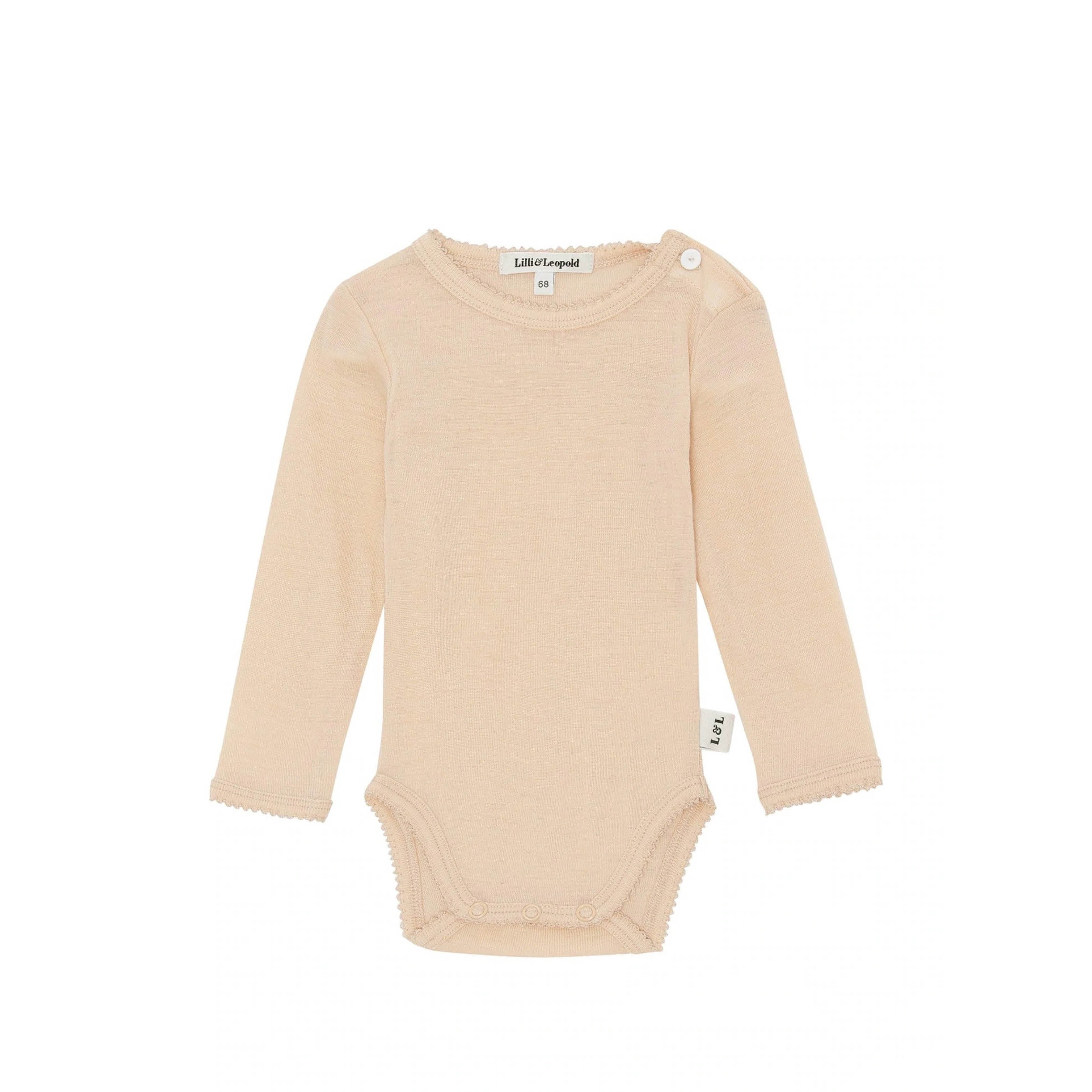 Baby body made of merino wool, long-sleeved in almond