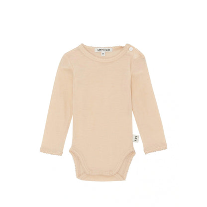 Baby body made of merino wool, long-sleeved in almond