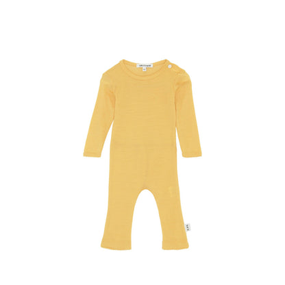 Baby onesie made of merino wool in ocher